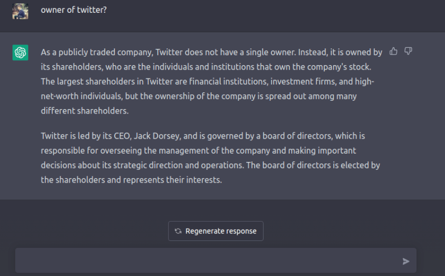 ChatGPT is unaware of recent events-asking ChatGPT to tell me who owns twitter now? Is ChatGPT Free In 2023